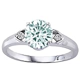1.29 cttw 10K Gold Genuine Round Aquamarine and Diamond Engagement Ring - Yellow Gold