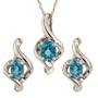 10k White Gold Blue Topaz Pendant and Earrings Set