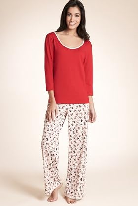 Pure Cotton 3-4 Sleeve Bow & Spot Pyjamas