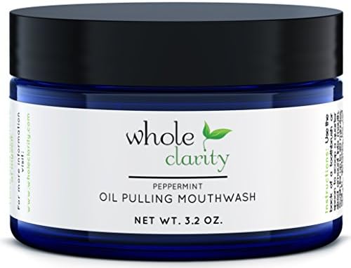 Oil Pulling Teeth Whitening Mouthwash with Coconut Oil - Helps Bad Breath and Prevents Tooth Decay by Whole Clarity Organic &amp; Vegan [Peppermint]