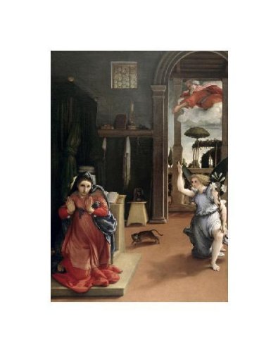 Annunciation by Lorenzo Lotto. Art Print Poster 11 inches width by 14 inches height. Highest Quality Art Poster Print