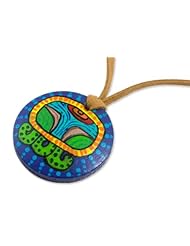 Wood pendant necklace, Batz Maya Calendar - Hand Painted Wood Pendant Necklace from Guatemala