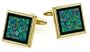 Elegant yellow gold plated cufflinks with onyx and opal with presentation box