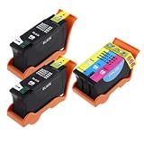 3-Pack Compatible Dell Series 21 Y498D (GRMC3) Black and Y499D (XG8R3) Color Printer Ink Cartridge SET for Dell All-In-One Printers P513w P713w V313 V313w V515w V715w (2 Black and 1 Tri-Color)