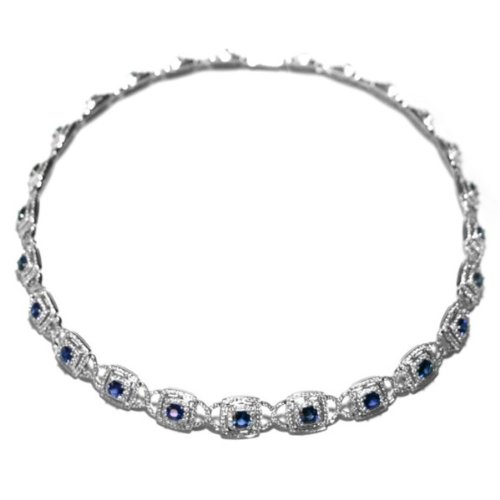 14K White Gold Sapphire and Diamond Necklace