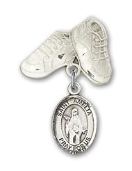 Sterling Silver Baby Badge with St. Amelia Charm and Baby Boots Pin