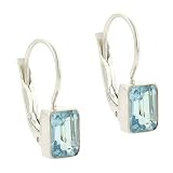 Sterling Silver Genuine Blue Topaz stone emerald cut LeverBack Lever Back Earrings