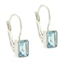 Sterling Silver Genuine Blue Topaz stone emerald cut LeverBack Lever Back Earrings