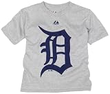 MLB Boys' Detroit Tigers Soft Density Logo Short Sleeve Basic Tee (Steel Heather, Large)