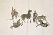 5 Horses and Man, Chinese Stone Rubbing on Rice Paper - Vintage