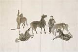5 Horses and Man, Chinese Stone Rubbing on Rice Paper - Vintage