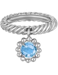 Sterling Silver Flower Motif Charmed Ring with a Round Blue Topaz Embellishment