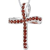 2.25ct Round Cut Garnet Cross Pendant in Sterling Silver