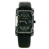 Chronotech Women's CT.6024LS/06 Diagonal Black Leather Watch