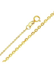 14K Yellow Gold 1.2mm Side Diamond-cut Rolo Cable Chain Necklace with Spring-ring Clasp - 18" Inches