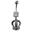 White CZ Crystal Emperor Crown Belly Ring - White Crystal Dangling Crown Navel Ring