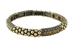 Bracelet - B140 - Antique Gold Tone Metal & Crystal Stones - Stretch ~ Topaz