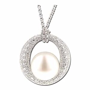 11.5mm China White Pearl, 0.25Ct.T.W. Round Brilliant Cut Diamonds, 14K White Gold. China Pearl and Diamond Circle 'O' Necklace