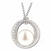 11.5mm China White Pearl, 0.25Ct.T.W. Round Brilliant Cut Diamonds, 14K White Gold. China Pearl and Diamond Circle 'O' Necklace
