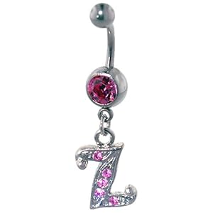 Pugster Mothers Day Gifts Christmas Gifts Pink Letter Z Gem Belly Button Ring Navel Piercing Bar Body Jewelry