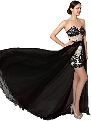 Wallbridal Black Sheath Lace Applique Champagne Lining Dress Detachable Tulle Skirt Custom color US4