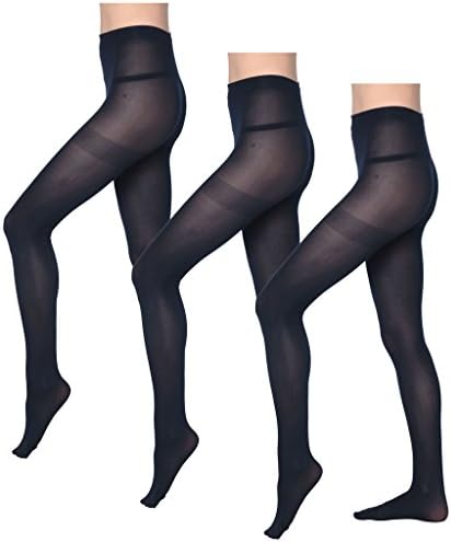 Women's Comfort Microfiber High Waist Solid 70 Denier Opaque Tights 1550 3-Navy MT