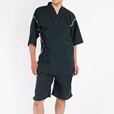 メンズ 甚平 しじら折り 雷嵐 ブラック（無地）M,L,XL