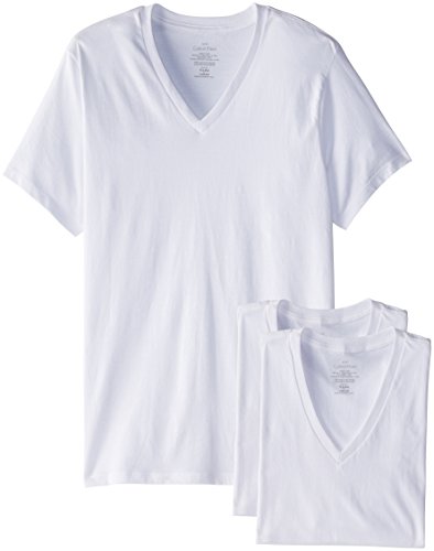 Calvin Klein Men s, Undershirts, 3 Pack Cotton Short Sleeve V-Neck, White, Medium