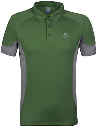 TECTOP Men's Turn-Down Collar Short Sleeve All Sports T-Shirt Army Green S