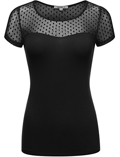 THENEWNEW Womens Mesh Polka Dot Detail Short Sleeve T-Shirt (S-3XL)