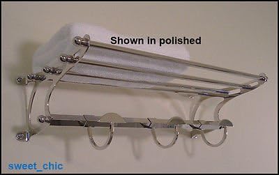 Paris Hotel Towel Rack Shelf w/ Hooks ~ Large 26" in Brushed Nickel