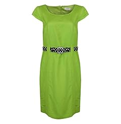 Scoop Neck Acetate/Linen/Rayon Sheath Polka Dot Print Cap Sleeves Belted  Dress