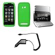 Neon Green Soft Silicone Gel Skin Cover Case + Crystal Clear Protector + Rapid Car Charger for HTC Imagio