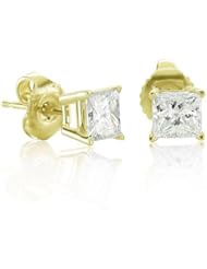 14k Yellow Gold Princess Cut Diamond Stud Earrings (GH, SI3, 0.20 carat)