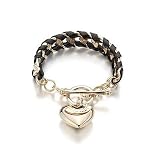 Gold Chain Leather Weave Fashion Bracelet (Black)