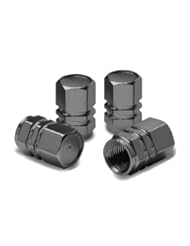 VCAP-RT-059-BK, Aluminum Black Anodized Hexagon Style OEM Replacement Tire Rim Valve Stem Caps Cover - Set of 4 pcs