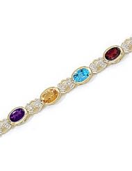 14kt Yellow Gold Oval Multi Color and Diamond Bracelet