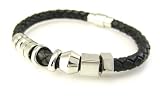 Black Leather Bracelet W/ Stainless Steel Bead W/ Clasp