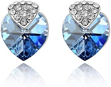Fetrun Swarovski Elements "Double Heart " Simple Style Crystal Earing Color Light Blue