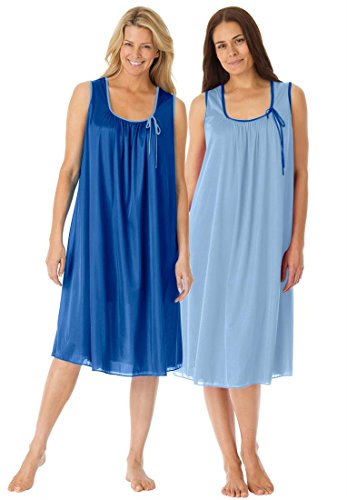 Only Necessities Women's Plus Size 2-pack sleeveless tricot night gown (COBALT