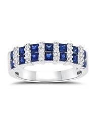 0.15 Cts Diamond & 1.70 Cts Blue Sapphire Ring in 14K White Gold