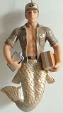December Diamonds Special Delivery Hot Muscular Merman Ornament...in Open Shirt Uniform Revealing 6 pack Abs-Embellished with Rhinestones. Sexy & Gorgeous!!! Special Delivery is a Handpainted & Gift Boxed Limited Edition.