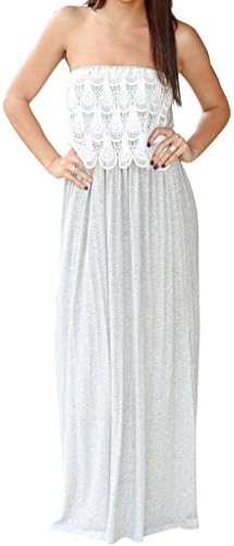 Women's Strapless Summer Boho Bandeau Tube Top Long Maxi Beach Dress Gray XL 12