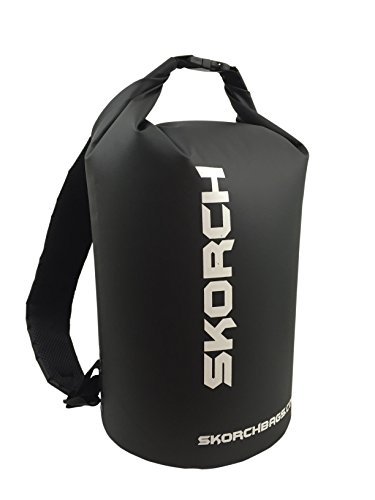SKORCH Waterproof Backpack Dry Bag With Comfortable Black Padded Shoulder Straps. Rugby, Beach, Kayak, Paddle Board, Camping, Sailing and Skiing. (Black, 20L Backpack)