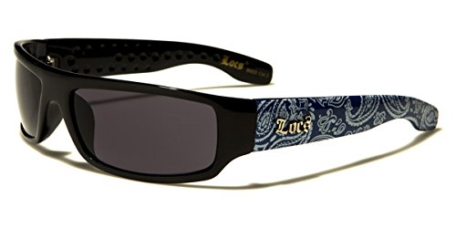 Locs Dark Lens Original Gangsta Shades Hardcore Men's Sunglasses - Blue Bandana Print