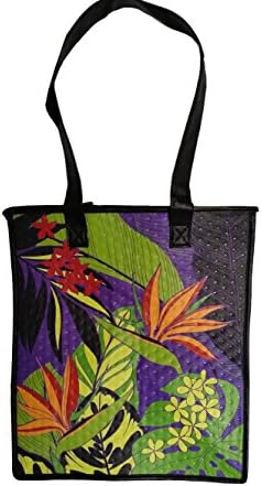 HAWAIIAN TROPICAL FLOWERS TOTE BAG REUSABLE GIFT BAGS HAWAII LUAU PARTY GIFT LARGE 13.75" H x 11.75" W x 10.5" D BABY SHOWER INSULATED LUNCH NON WOVEN BLUE BIRD OF PARADISE