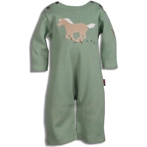 Le Top Giddy Up Thermal Waffle Weave Knit One Piece Coverall with Pony Applique, Sage Green by Infant Boy's Clothes
