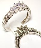14k Princess Diamond 3 Stone Filgree Ring - Size 7.0 in White Gold