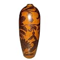 Ceramic Stem Vase With Floral Pattern - Light Brown / Dark Brown