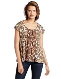 Calvin Klein Jeans Women's Printed Empire Waist Style Top, Brown Shale, Petite Large